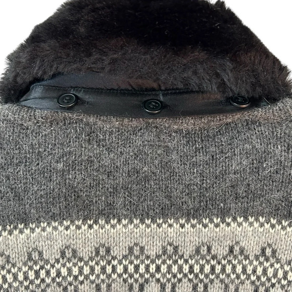 Women’s Vintage Lambswool Angora Blend Fairisle Cardigan Sweater Faux Fur Collar - Picture 5 of 6